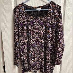 J. Jill Purple and Black Floral Long Sleeve Top